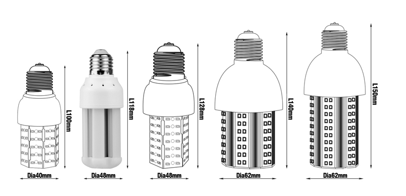 size of small corn led bulbs