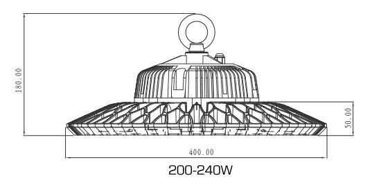 200w ufo led high bay lighting dimension