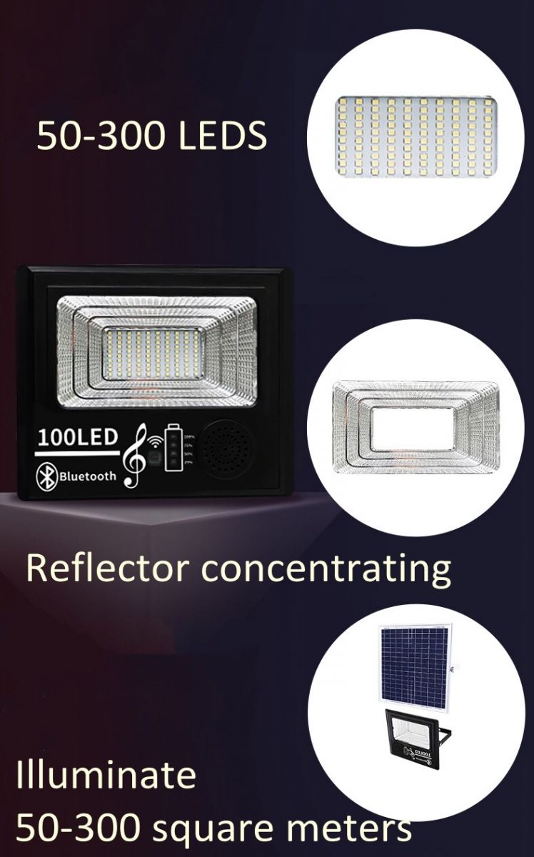 40W-100LED Outdoor Music Bluetooth LED Solar Flood Light