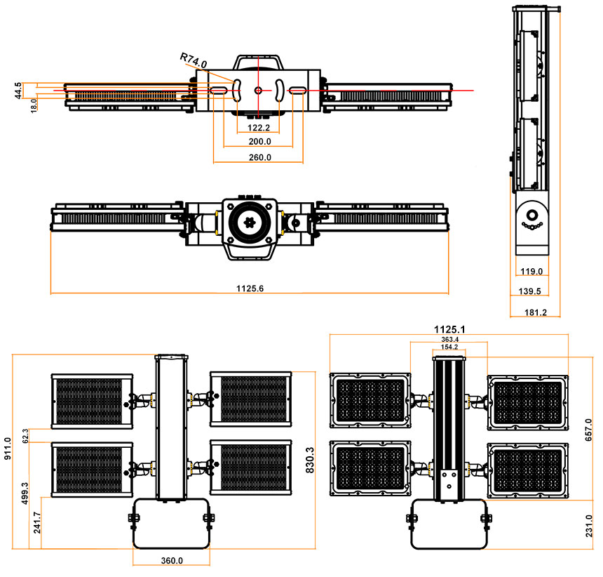 720W 900W LED Stadium Light Fixtures Dimension