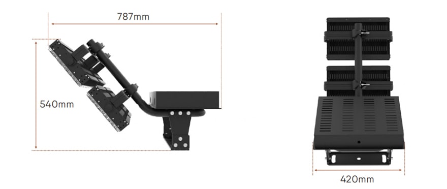 480W 600W LED High Mast Lights Dragon-Max Series Size